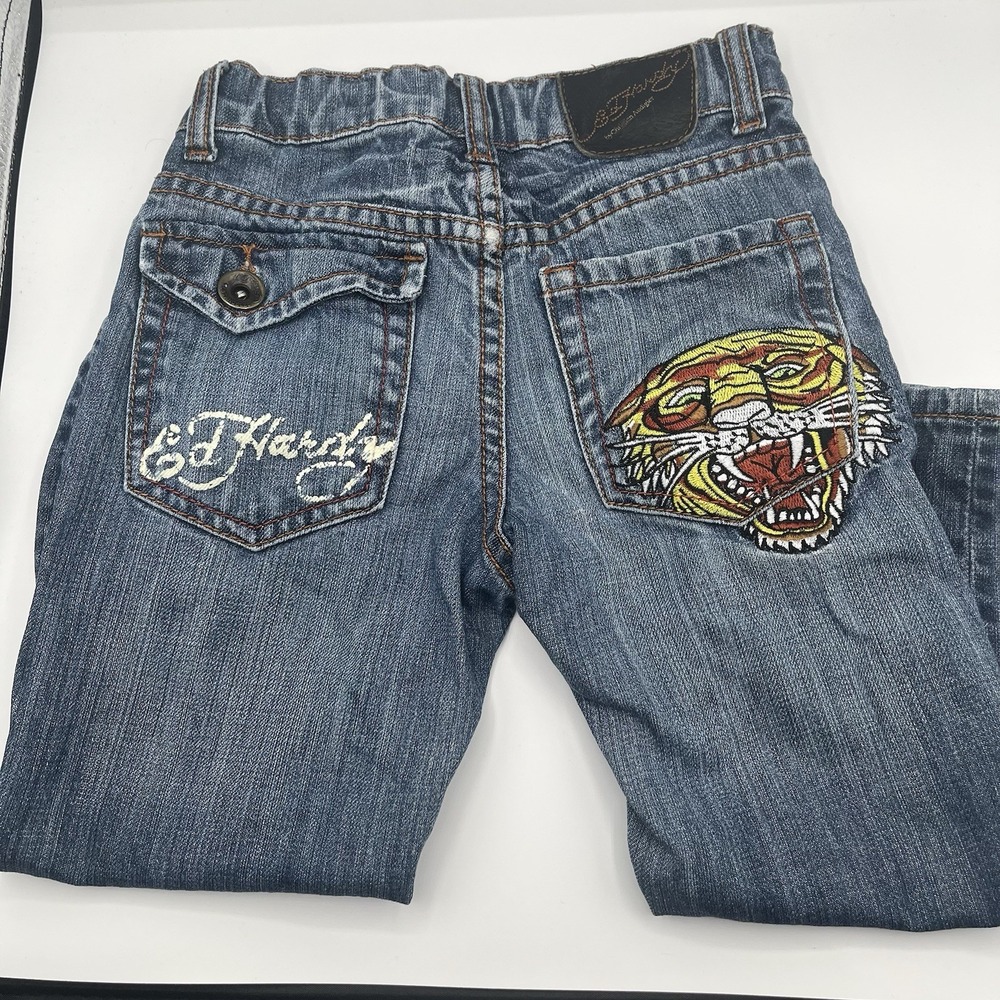 Ed Hardy Bootcut Jeans Tiger Embroidered Stretch Y2K‎ Kids 4